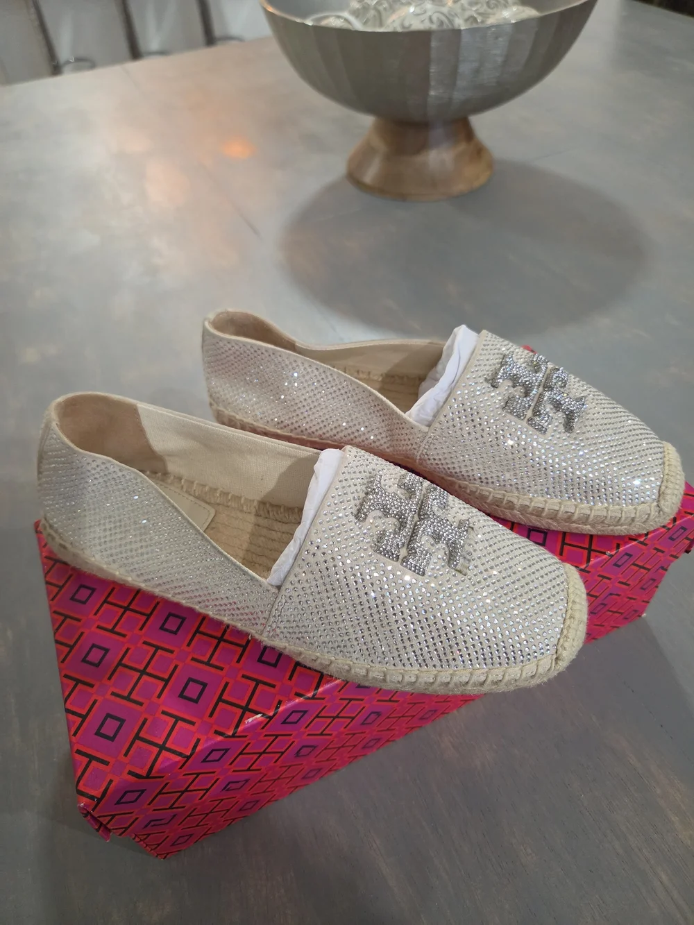 Women's Crystal-Embellished Espadrille Slip-On — Ivory